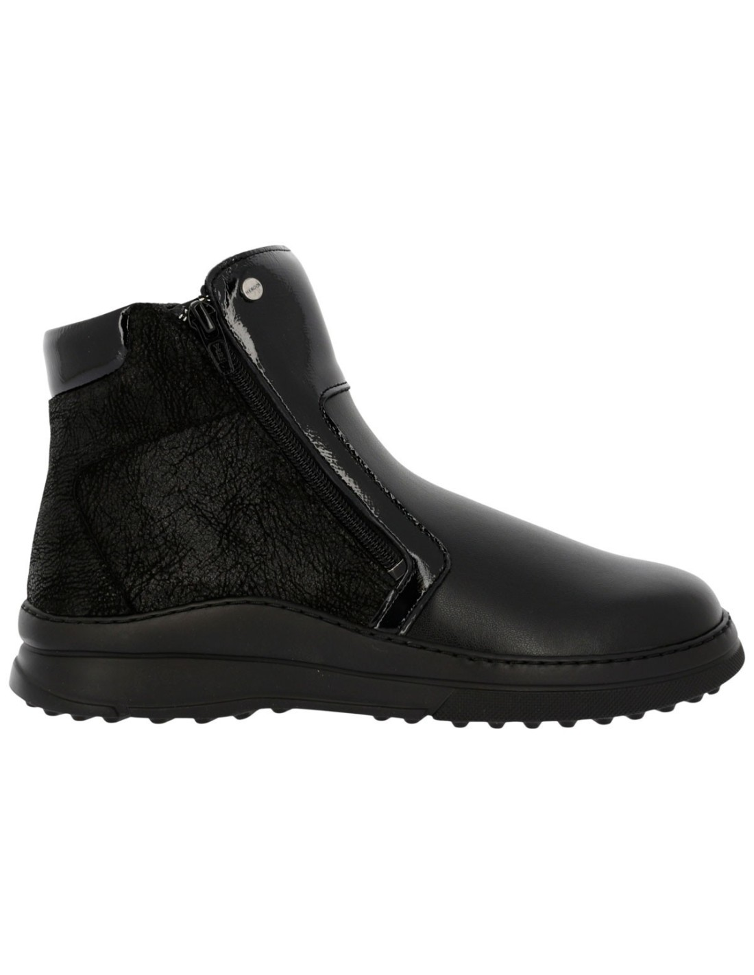 Stivaletto nero con zip e inserti lucidi, vista laterale