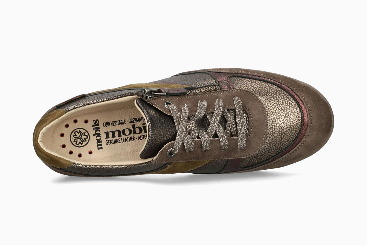 Sneaker donna Mobils by Mephisto April marrone con lacci e zip, vista dall’alto