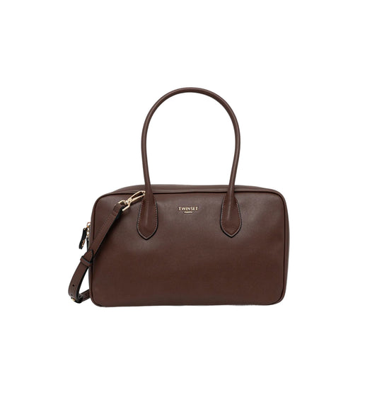 TWINSET Borsa Donna a Mano Bauletto Marrone con Tracolla Regolabile