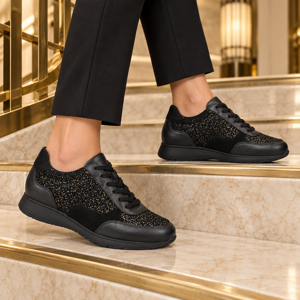 Mephisto Mendy Ceylan nera indossata su una scala elegante
