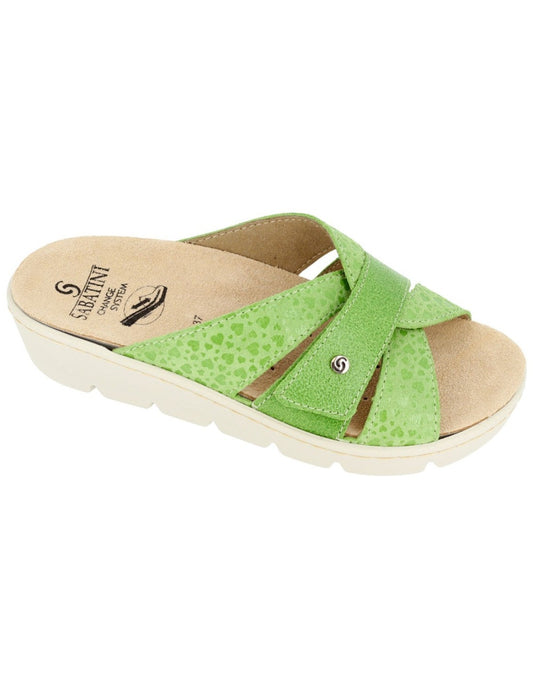 Ciabatta Donna Sabatini Change System con Fasce Incrociate in Pelle – Plantare Estraibile – Pistacchio