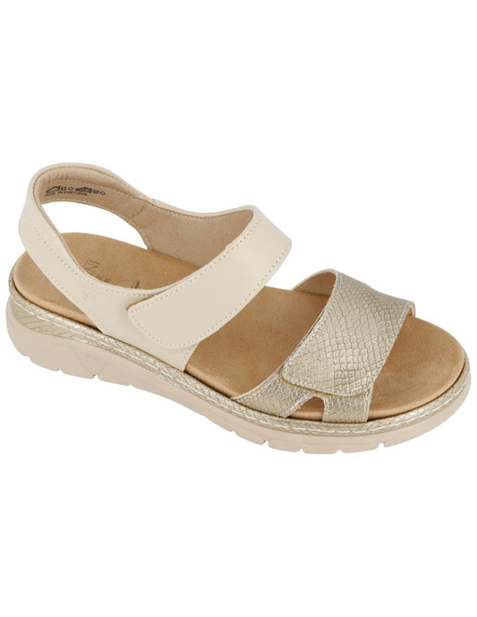 Sandalo Donna Sabatini in Pelle Bicolore con Effetto Pitone Laminato e Plantare Estraibile – Platino Panna