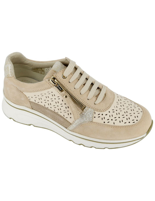 Sneaker Donna Sabatini Change System in Pelle Traforata con Zip – Plantare Estraibile – Sabbia