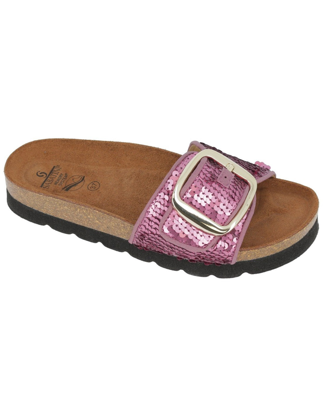 Ciabatta Donna Sabatini Change System con Fascia Paillettes e Fibbia Maxi – Soletta Anatomica in Sughero
