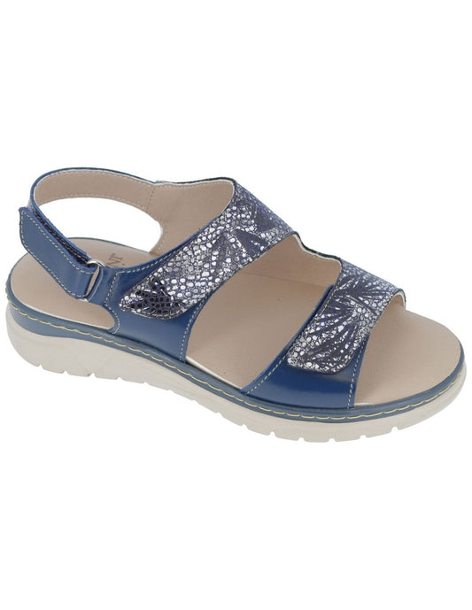 Sandalo Donna Sabatini in Vitello con Dettaglio Floreale Argentato – Doppio Velcro – Navy