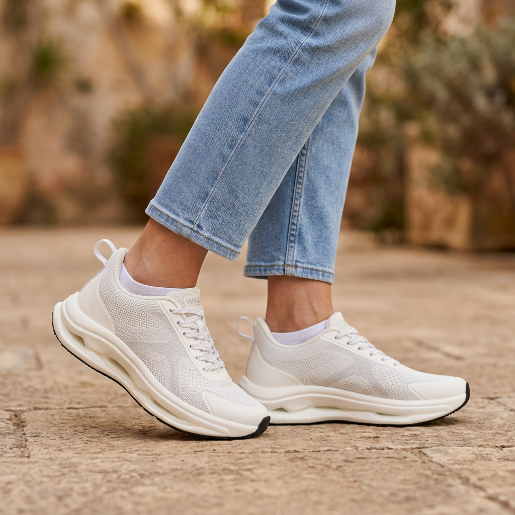 Sneakers Melluso bianche indossate con jeans chiari