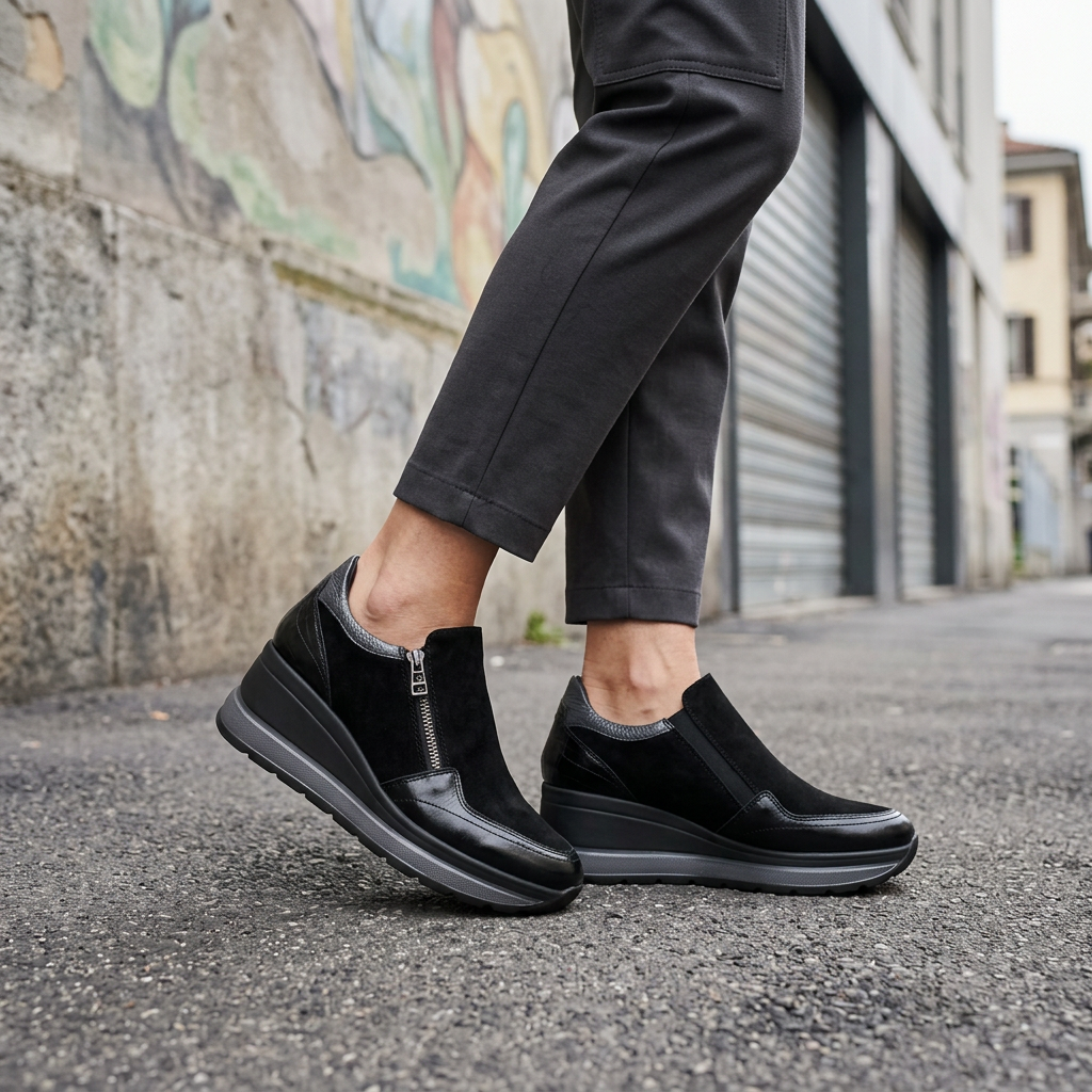 Sneakers Melluso R45043 indossate in uno scenario urban