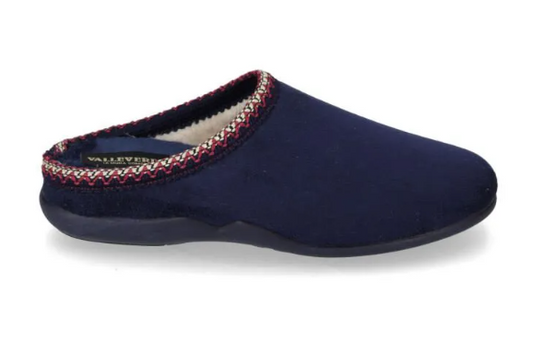 Valleverde 31102 Pantofole donna invernali blu/verde con bordo ricamato