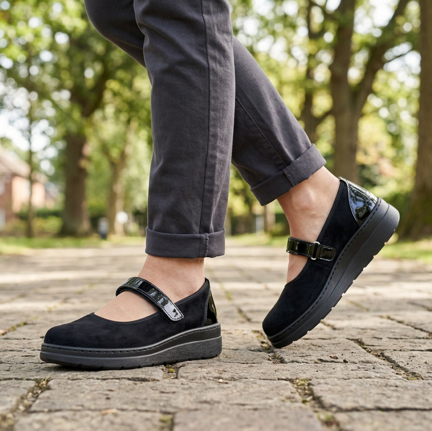 Verona Comfort Relax nere indossate in un look casual